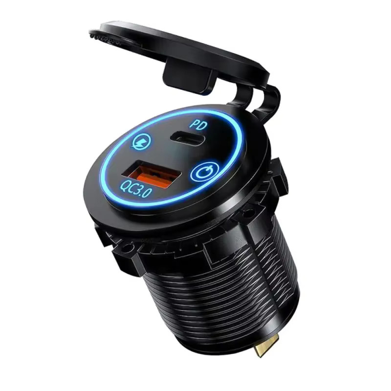 kebidumei USB-Autoladegerät-Adapter mit QC3.0 und PD 30W, Mehrfach-Port-Steckdose mit Schalter, wasserdicht, Schwarz, 12V/24V für Autos, Boote, Motorräder und LKW - Bild 7