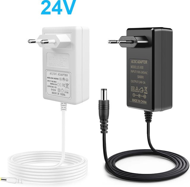 CHNAITEKE Netzteil DC 24V 2A 3A mit EU/US-Stecker und 5,5mm x 2,1mm Barrel-Plug in Weiß/Schwarz - Bild 1