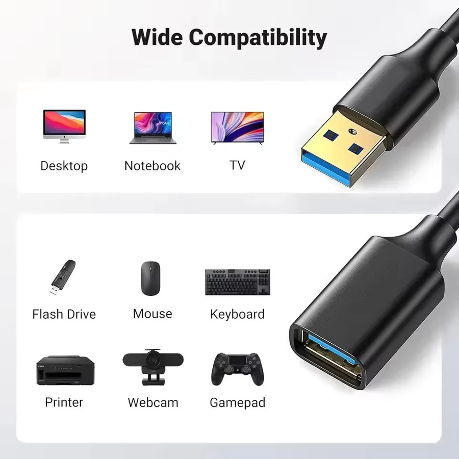 USB 3.0 Verlängerungskabel Schwarz für Smart TV, PS4 und Xbox zur schnellen Datenübertragung und Synchronisation - Bild 5