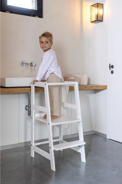 Vipack Lernturm aus massiver Buche, 3-fach höhenverstellbar, weiß lackiert - Bild 1
