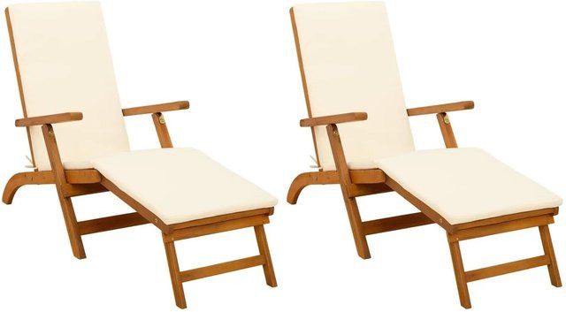 2er Set vidaXL Liegestühle aus Akazienholz in Braun und Weiß, verstellbar und klappbar, B/T/H: 55 x 146 x 91 cm - Bild 1