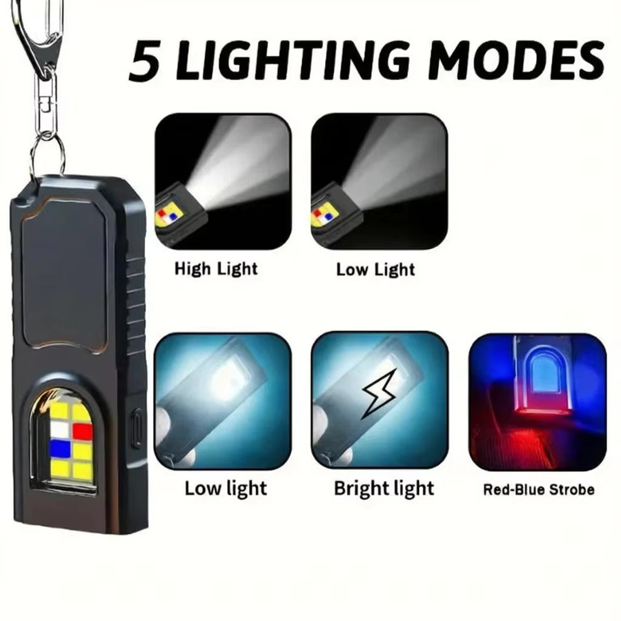 ESMARTER Mini-Taschenlampe als Schlüsselanhänger mit USB-Ladefunktion, LED COB Arbeitslicht in Schwarz - Bild 2