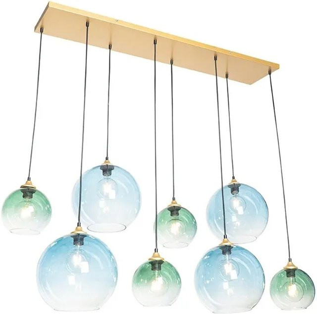 QAZQA Hängelampe Sandra aus Messing mit blauem und grünem Glas, 8-flammig, höhenverstellbar - Bild 1
