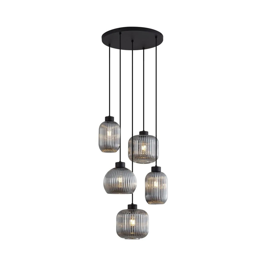 QAZQA Design-Hängelampe Ana in Schwarz mit 5-flammigem Rauchglas und Kugelform für Wohnzimmer, Flur oder Esstisch - Bild 2