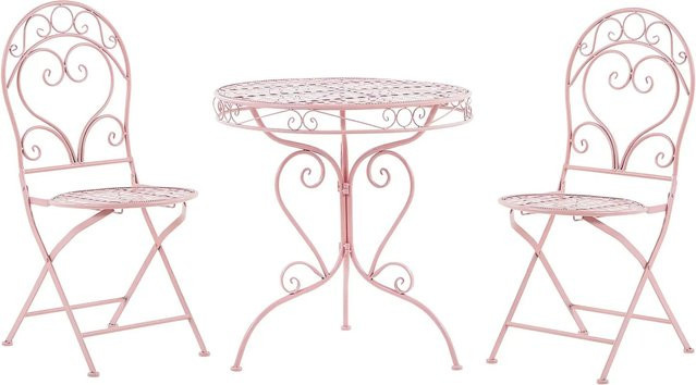 Beliani Bistro Set ALBINIA in Rosa, Retro Gartenmöbel aus Metall mit Tisch und 3 Stühlen, B/T/H: 70 x 70 x 94 cm - Bild 1