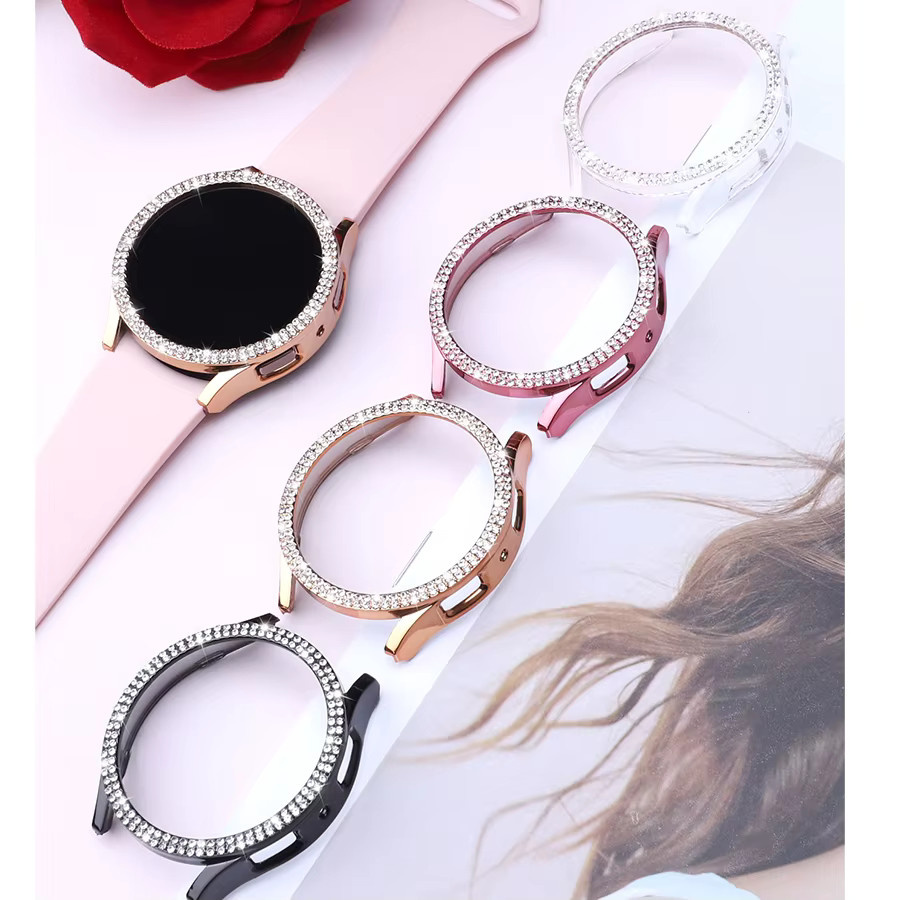 samusak Uhrengehäuse für Samsung Galaxy Watch 4 5 6 7, Silikon, Diamant, Kristall, transparent, Unisex - Bild 3