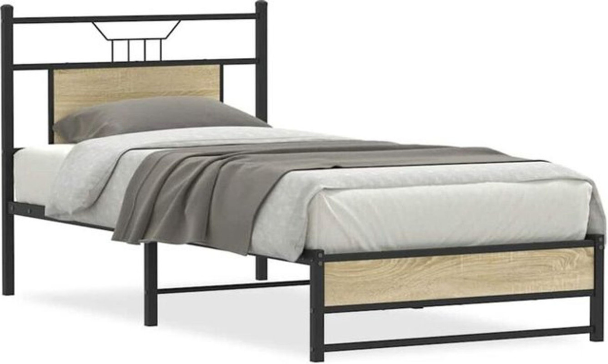 Vidaxl Einzelbett Bettgestell aus Holzwerkstoff und Stahl in Eiche Natur Braun B/T/H: 90 x 200 x 96 cm - Bild 1