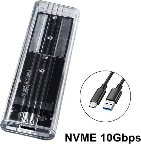 Kebidumei M.2 NVMe SATA SSD-Gehäuse mit USB Typ C, 10Gbps, transparentes externes Gehäuse für M.2 2230/2242/2260/2280 SSD - Bild 1