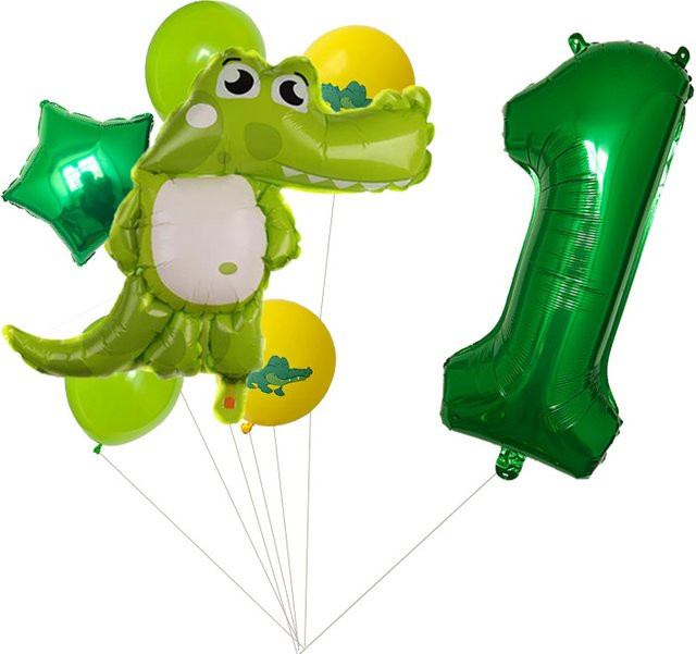 LQZZY 7er Set Krokodil Partyballons in Grün aus Folie und Latex für Kindergeburtstage, 32 Zoll - Bild 1