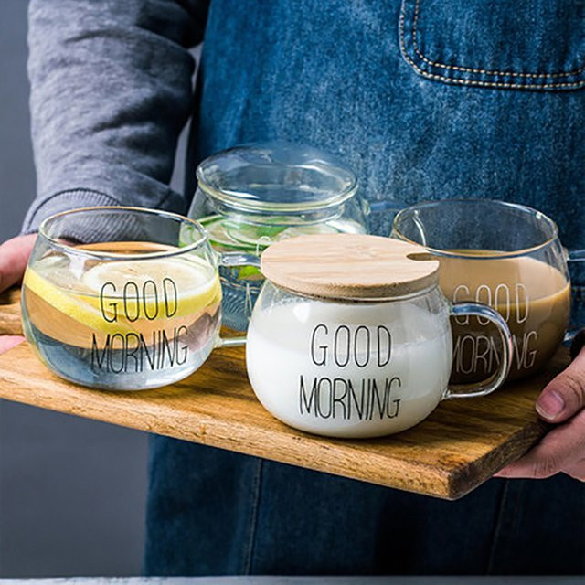 KEMORELA Glas Tasse Transparent für Kaffee, Milch und Dessert mit Griff - Bild 1