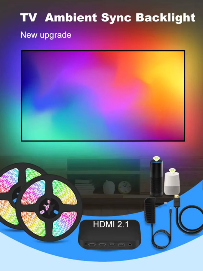 FOXONEER Intelligente TV LED Hintergrundbeleuchtung mit HDMI Sync Box, Tuya Wifi LED Streifen Set in Multicolor, kompatibel mit Amazon Alexa und Google Assistant, Schwarz - Bild 6