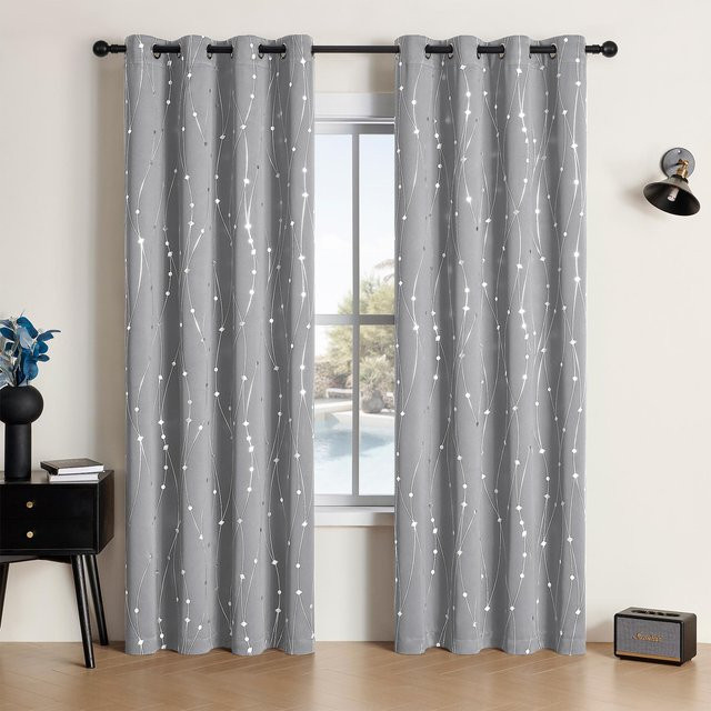 2er-Pack Verdunkelungsvorhänge mit Silber-Print und Punktmuster in Schwarz, Breite: 132 cm, Höhe: 213 cm - Bild 1