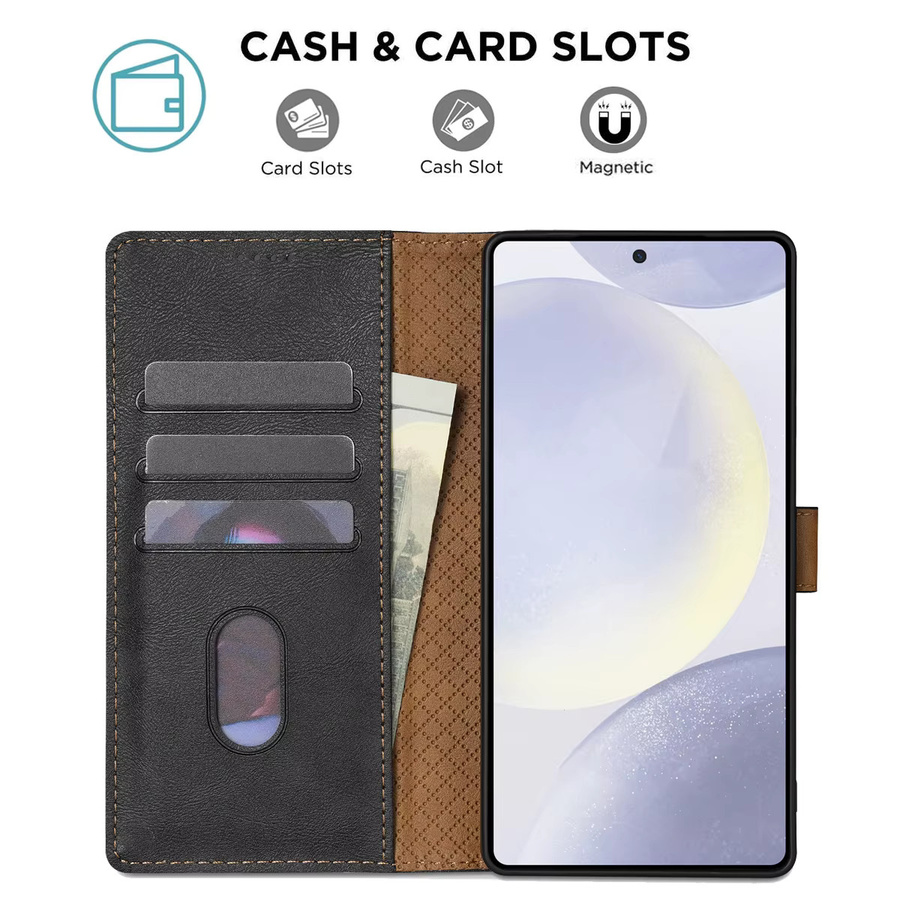 Magnetische Luxus Ledertasche für Samsung Galaxy S25 S24 FE S23 S22 Plus S21 Ultra in Schwarz mit Kartensteckplatz und Brieftaschenfunktion - Bild 4