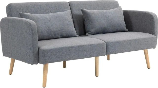 HOMCOM 2-Sitzer Klappbett in Grau mit 2 Wurfkissen, modernes Polster-Sofa mit Bettfunktion, B/T/H: 170 x 83 x 80 cm - Bild 1