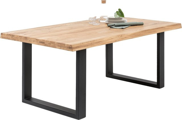 YORK Esstisch aus massiver Eiche in Braun mit schwarzem U-Fuß im Industrial Design - Bild 1