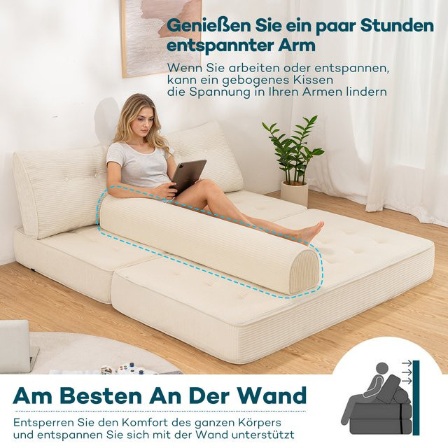 Hommpa Multifunktionales Queen-Size-Klappsofa mit Kissen und Rückenstütze, faltbare Matratze als Boden-Lounge-Sofa in Weiß - Bild 1