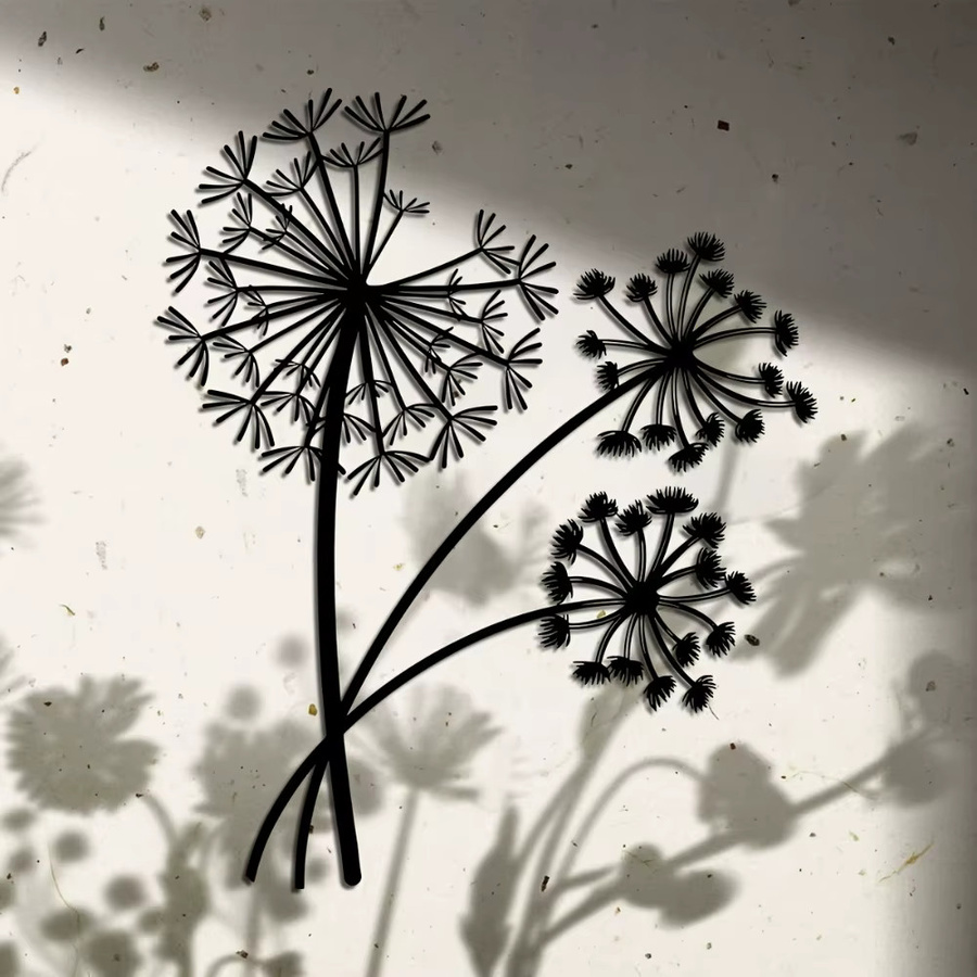 CIFBUY Wandkunst Löwenzahn aus Metall in Schwarz als florale Wanddekoration zum Aufhängen - Bild 3