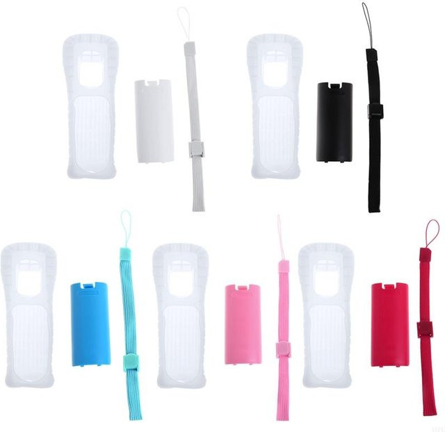 Silikon Schutzhülle für Wii Fernbedienung mit Handgelenkband in Grau - Bild 1