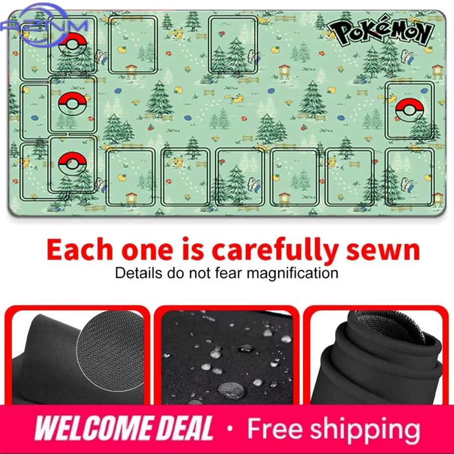 Potdemiel Spielmatte mit grünem Wald-Pokémon-Muster, rutschfeste Schreibtischunterlage für TCG und Mauspad - Bild 3
