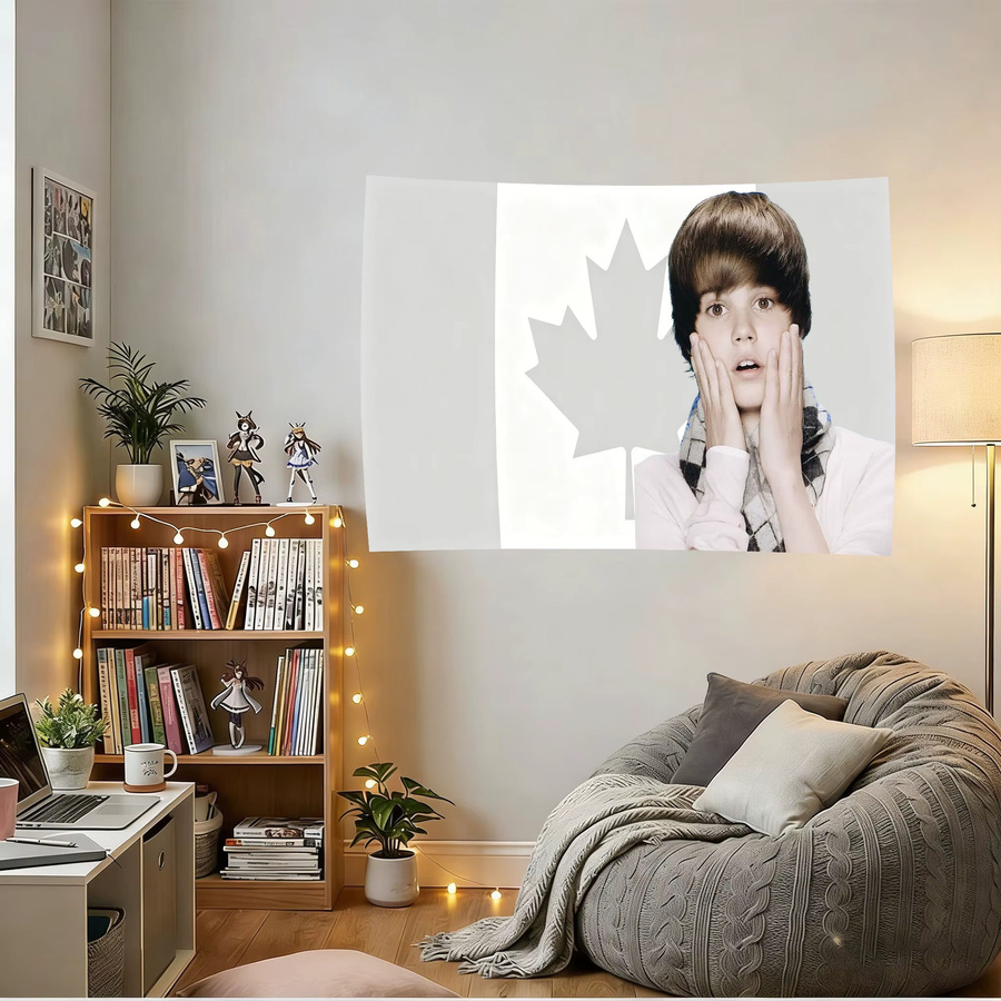 ZLIENSZUS Justin Bieber Wandteppich mit Portrait-Design in Weiß, B: 60 cm, H: 40 cm - Bild 3