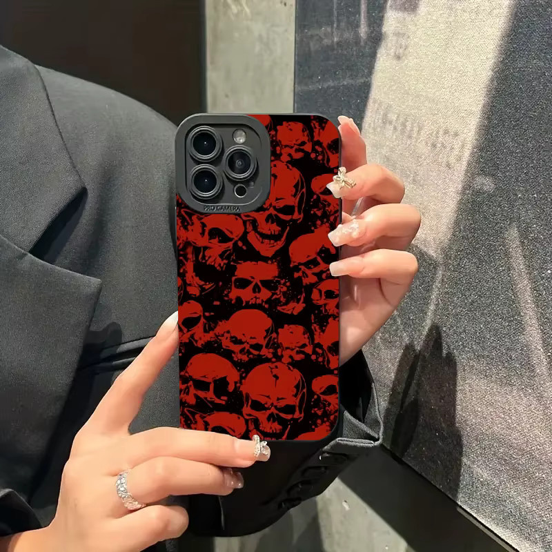 Stoßfeste Silikon Handyhülle im Vintage-Design mit bösen Augen für Apple iPhone, Farbe: Rot, Mattes Finish - Bild 2