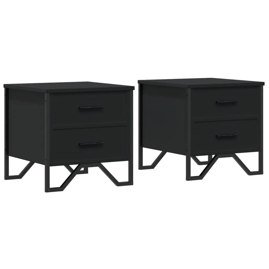 vidaXL Nachttische 2er-Set Schwarz Modern aus Holzwerkstoff und Metall B/T/H: 40 x 41 x 40 cm - Bild 2