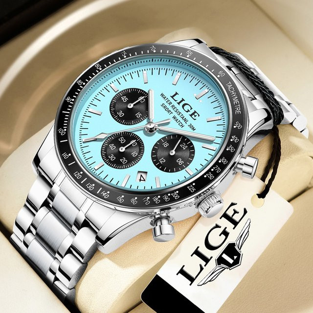 LIGE Armbanduhr Chronograph, Quarz, Edelstahl, Blau, Herren - Bild 1