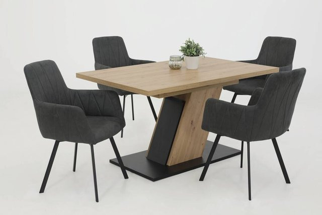 Hela Essgruppe Gesa II in Eiche und Anthrazit mit Tisch und Stühlen, aus Holzwerkstoff und Metall, B/H/T: 180 x 76 x 90 cm - Bild 1