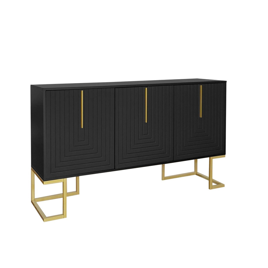 okwish Sideboard mit Regalen und Metallgriffen in Schwarz, B/T/H: 138 x 40 x 81 cm - Bild 2