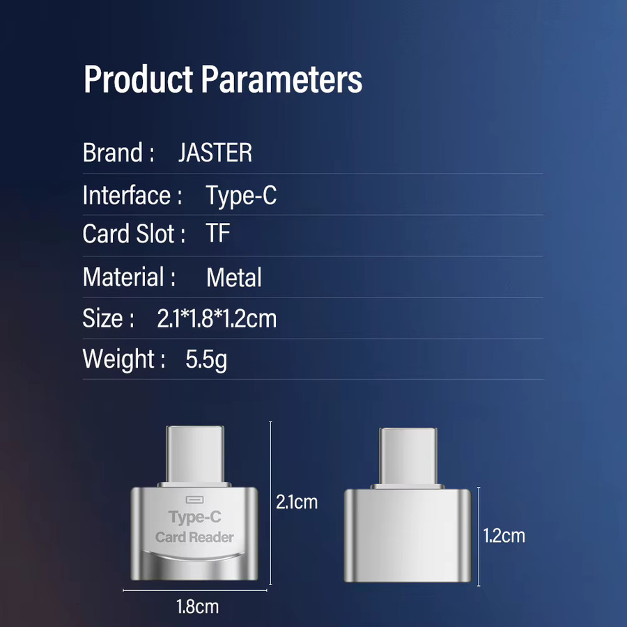 JASTER USB-C TF Adapter Kartenleser aus Metall in Silber für schnellen Datentransfer von Speicherkarten - Bild 2
