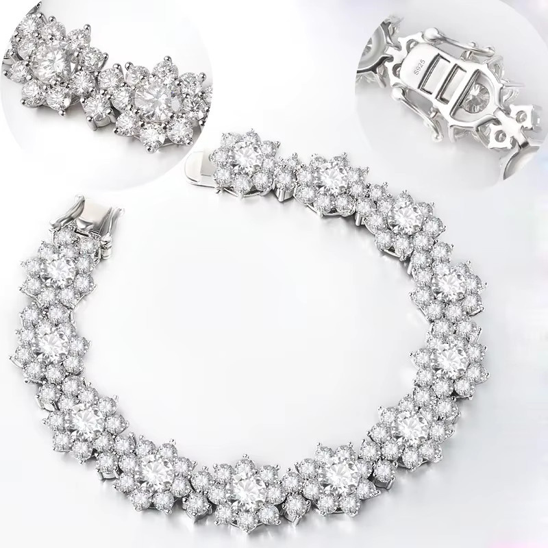 NKHOG Schmuckset, Moissanit, 925 Silber, Sonnenblumen, Damen - Bild 3