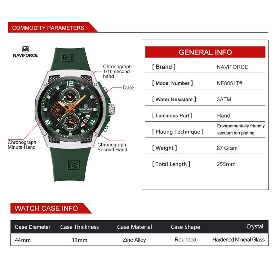 Navi force Armbanduhr Chronograph, Quarz, Edelstahl, Silber, Herren - Bild 3