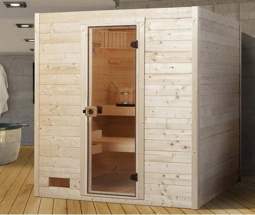 WEKA Massivholzsauna Valida 3 aus Fichtenholz mit Glastür, beige, B/T/H: 189 x 189 x 203,5 cm - Bild 2