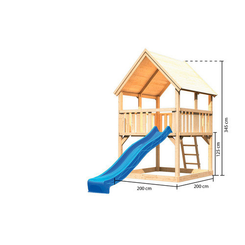 Karibu Spielturm Luis mit Satteldach und Rutsche in Blau und Braun - Bild 3