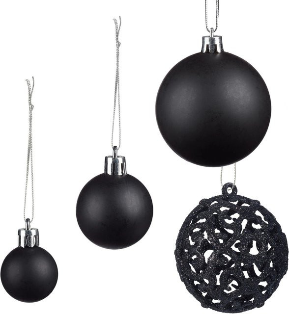 Relaxdays Weihnachtskugeln 50er Set aus Polystyrol in Schwarz glänzend matt und glitzernd - Bild 1
