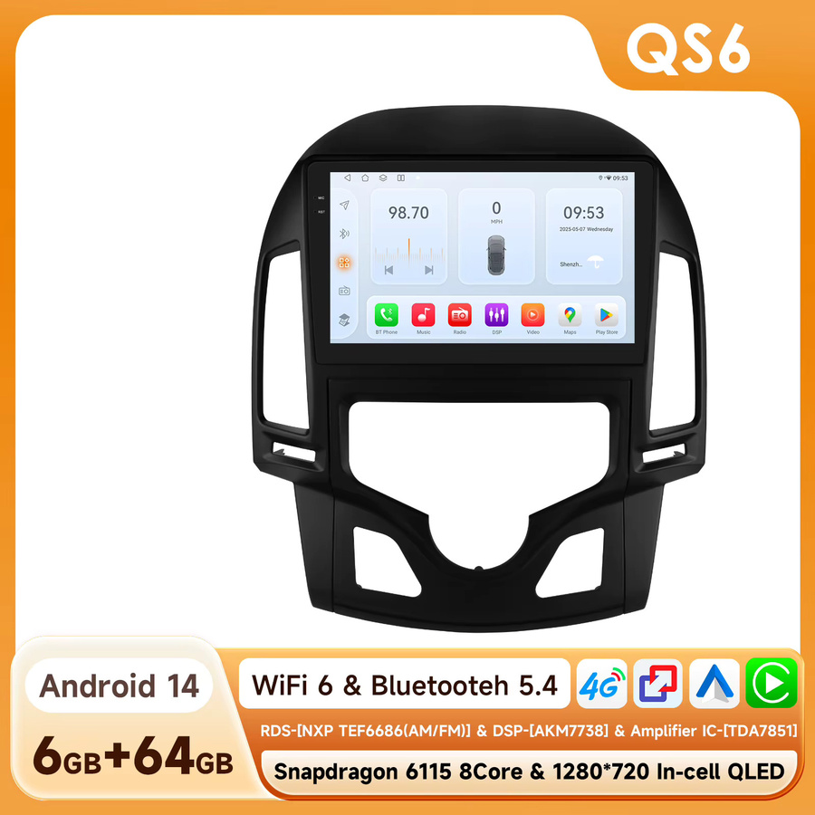 OSSURET Android 14 Autoradio für Hyundai I30 (AT) 2006-2011 mit Octa-Core 2,0GHz, HD-Display und Bluetooth in Schwarz - Bild 7