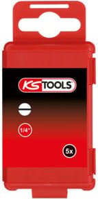 KS Tools CLASSIC Schlitz-Bit 1/4 Zoll, 5 mm, 75 mm Länge, 5er Pack, rot - Bild 1