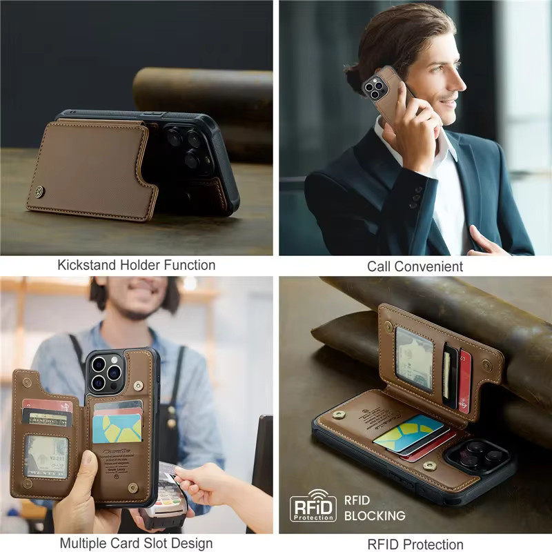 EUCAGR Leder Brieftasche und Telefonhülle mit Kartenhalter und Magnetverschluss für iPhone Modelle in Braun - Bild 6