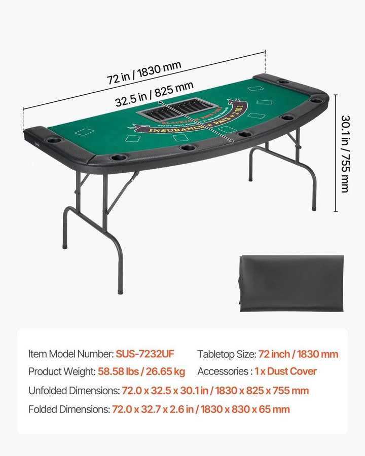 Buying Solutions MB Klappbarer Pokertisch für 7 Spieler in Schwarz mit Filzoberfläche und Metallgestell - Bild 6