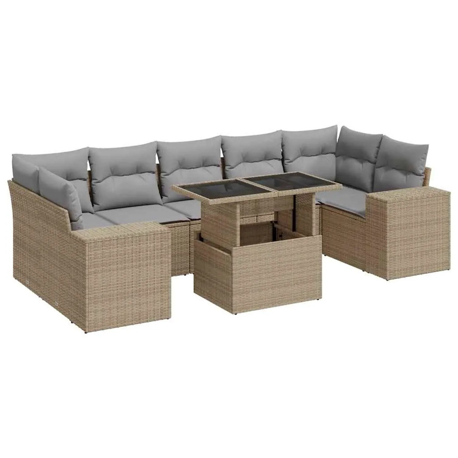 vidaXL 8-teilige Garten-Sofagarnitur in L-Form aus Poly-Rattan mit Kissen in Beige-Grau - Bild 2