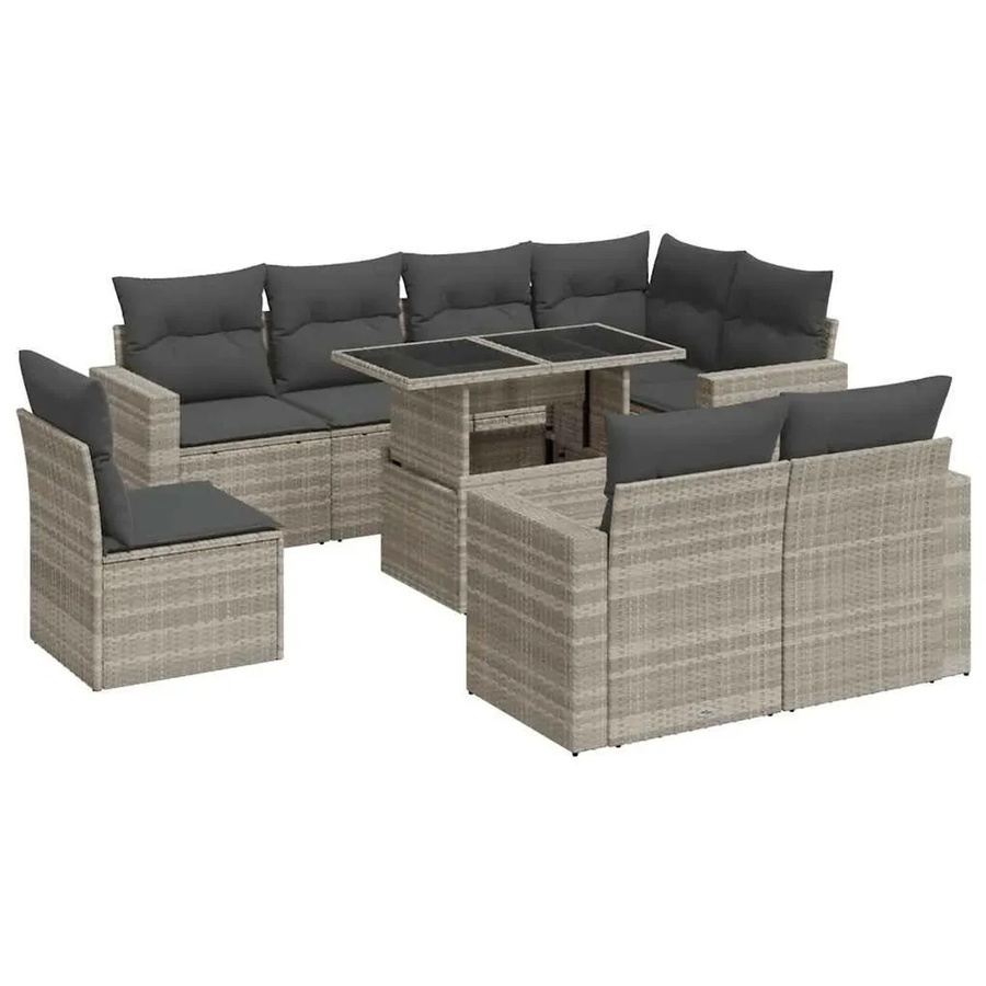 vidaXL 9-teilige Garten-Sofagarnitur aus Poly-Rattan mit Kissen in Hellgrau - Bild 2