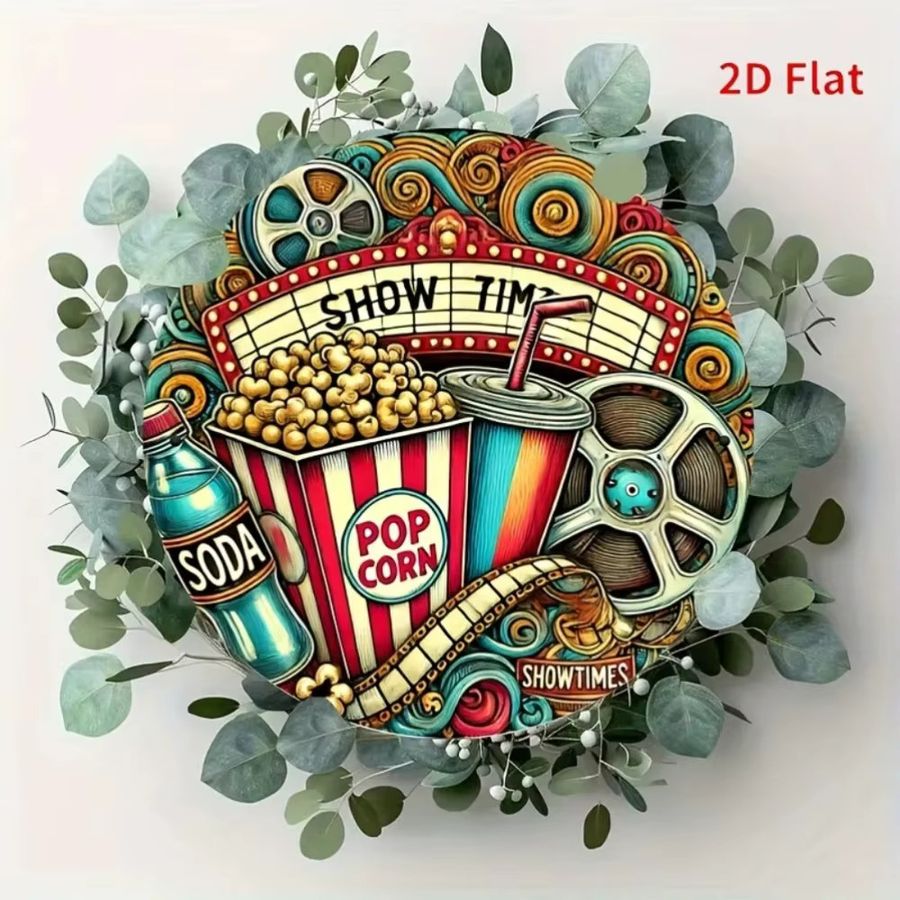 HELLOYOUNG Vintage Metallblechschild Cinema & Popcorn, rundes Retro Wanddekor für Garage, Café und Bar, Durchmesser: 20 cm - Bild 4