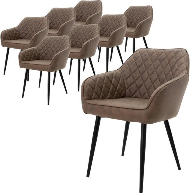 ML-Design 8er Set Esszimmerstühle mit Armlehnen in Braun aus Kunstleder und modernem Design - Bild 1