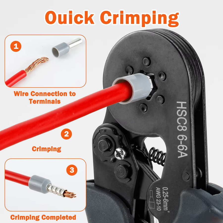 Mini-Elektrozange HSC8 von WOZOBUY als hochpräzises Crimpwerkzeug für Rohrklemmen, 0,25–10 mm2 und 23–7 AWG - Bild 3