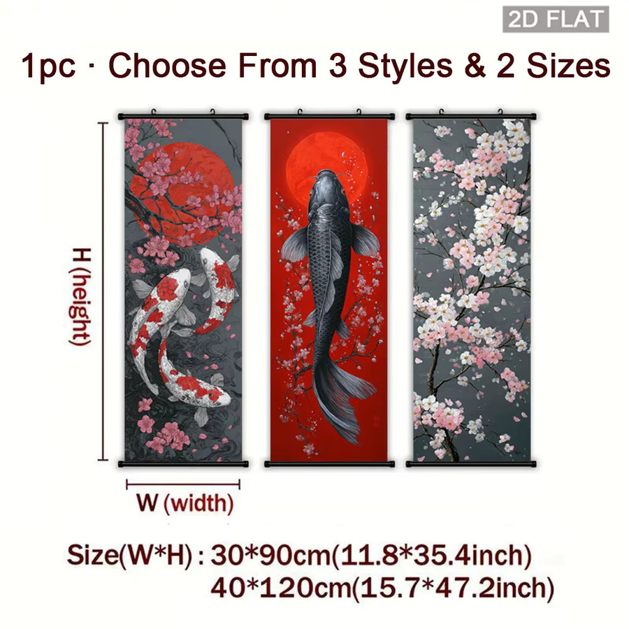 VIKAMA Wandteppich mit Koi-Fischen und Kirschblüten in Rot und Multicolour, Orientale Wandkunst für dein Zuhause, B/H: 40 x 40 cm - Bild 4