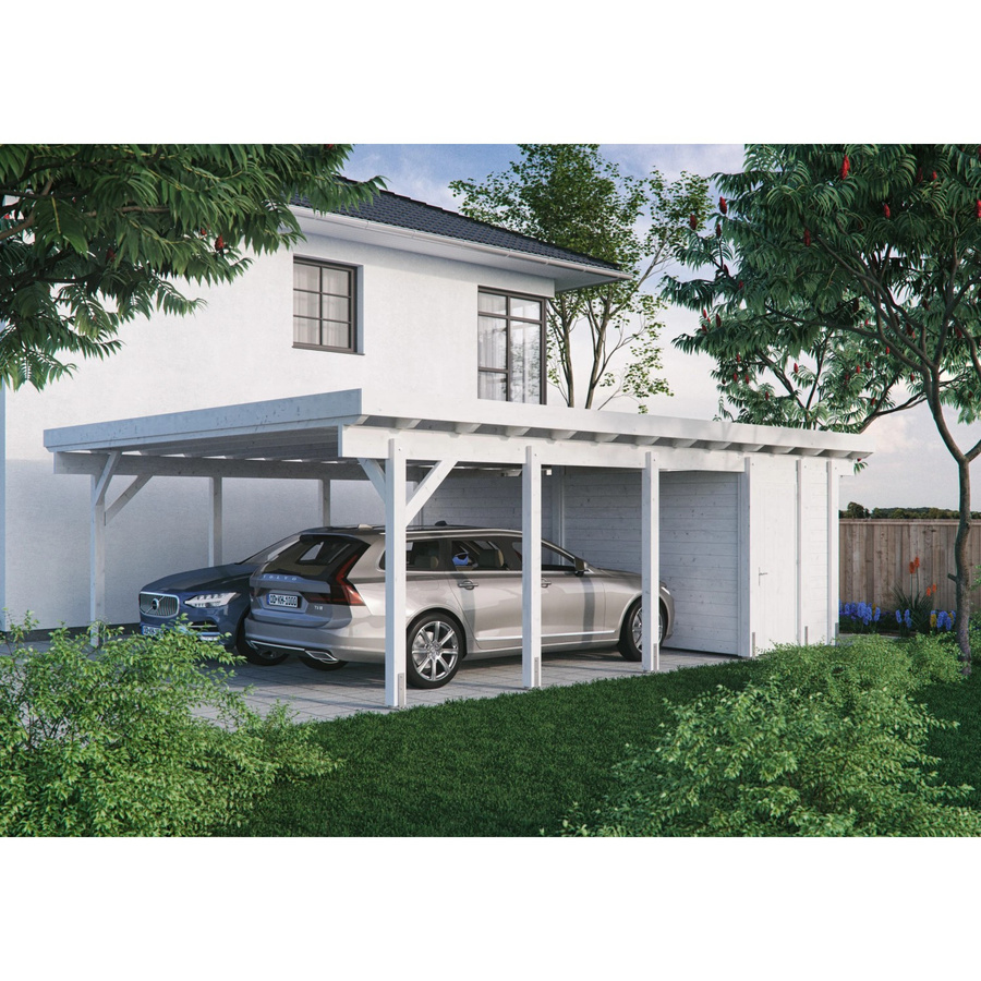 Kiehn-Holz Geräteraum für Doppelcarport KH 330 Weiß, Höhe: 174 cm, Breite: 585 cm - Bild 2