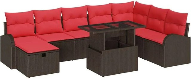 vidaXL Garten-Lounge-Set aus Polyrattan in Braun mit 9-teiligem Set inklusive Kissen und integriertem Stauraum - Bild 1