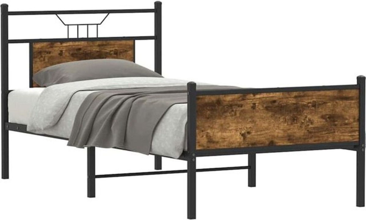 Bettgestell aus Holzwerkstoff und Stahl von vidaxl in Braun im Industrial-Design, B/T/H: 90 x 190 x 96 cm - Bild 1