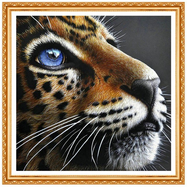 Diamant-Gemälde Leopard von FIYO in Grau mit runder Diamant-Stickerei und Tierbildern, B x H: 20 x 30 cm - Bild 1