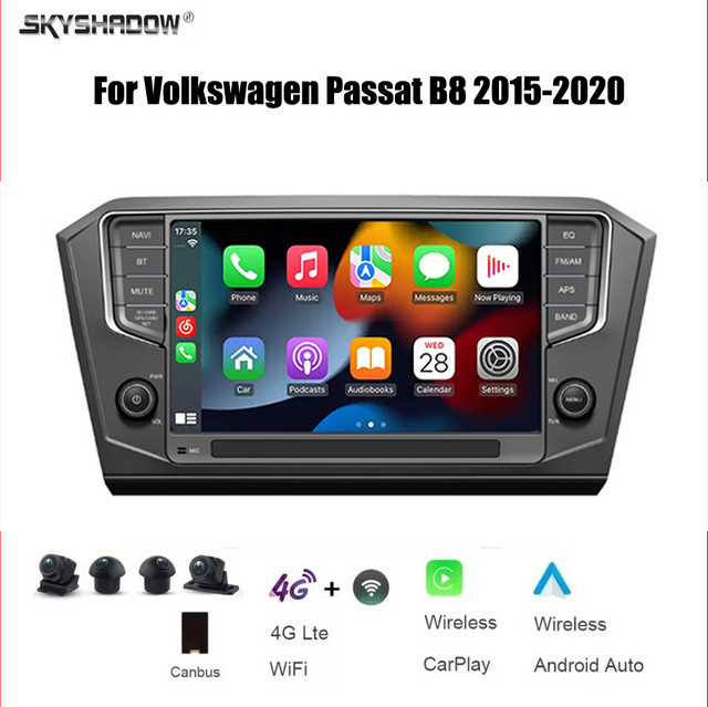 SKYSHADOW Autoradio mit 9 Zoll Display für Volkswagen Passat B8 2015-2020, Android 8-Core Multimedia-Player mit 12G+256G, Bluetooth und GPS-Navigation, Schwarz - Bild 1